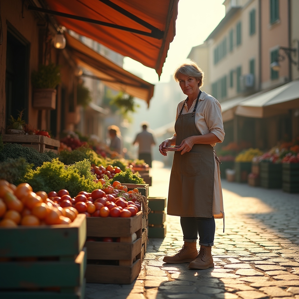 Mercato mattutino in una piazza di paese italiano