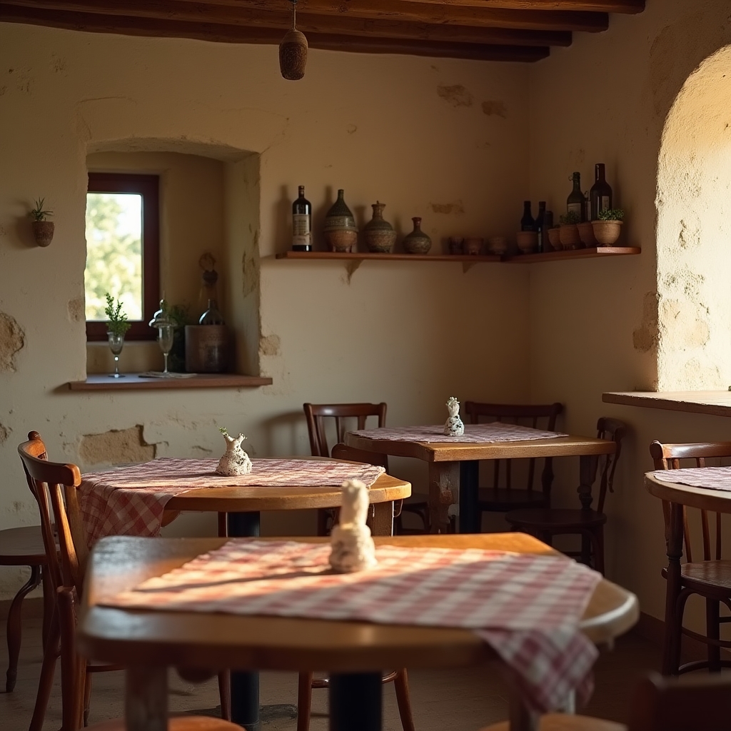 Interno essenziale di una trattoria di paese